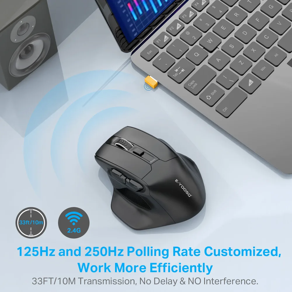 

Black Wireless 2.4G Connection Business Office Game Convenient Desktops Laptops Universal Mouse Plug & Play Ergonomic Design