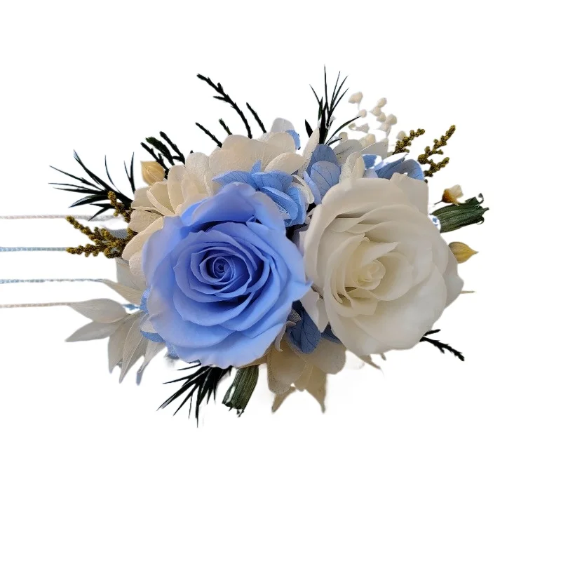 matrimonio-del-prato-del-fiore-del-polso-della-sposa-del-corpetto-dello-sposo-della-rosa-eterna-blu
