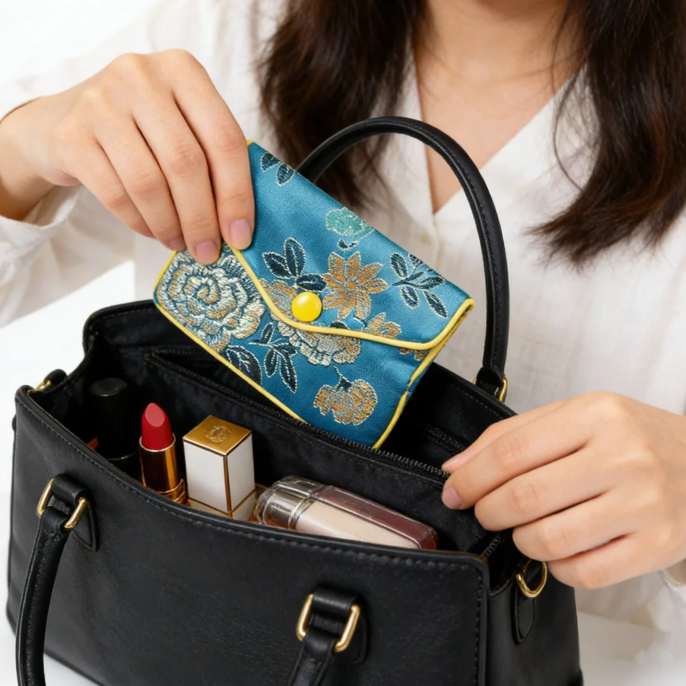 

Китайская парчовая сумка для ювелирных изделий на молнии, ожерелье, браслет, серьги для хранения, атласный карман, портативная дорожная сумка для хранения, кошелек для монет