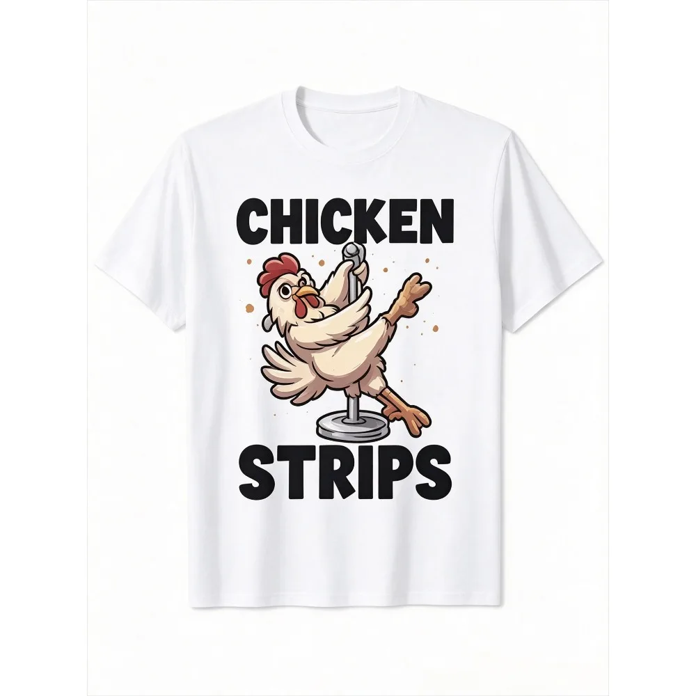 Vintage Chicken Chicken Joke Print T-shirt Men Women Novelty Food Meme Cotton Short Sleeve Unisex Daily Street Tops