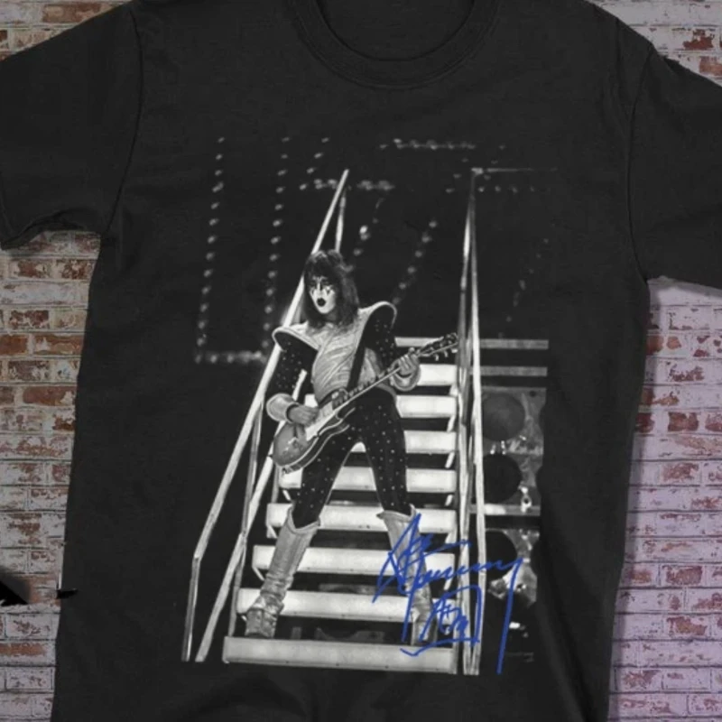 نادر! تي شيرت Ace Frehley Signature تي شيرت قطني بأكمام قصيرة للجنسين للرجال والنساء برقبة دائرية وأكمام قصيرة من القطن كاجوال ناعم