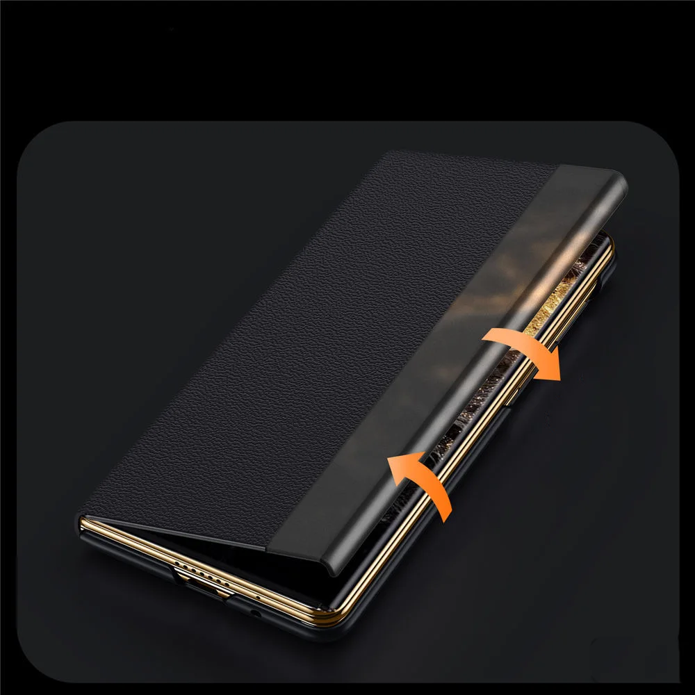 Custodia flip in vera pelle di vacchetta per Huawei Mate XT Cover per finestra con cinturino