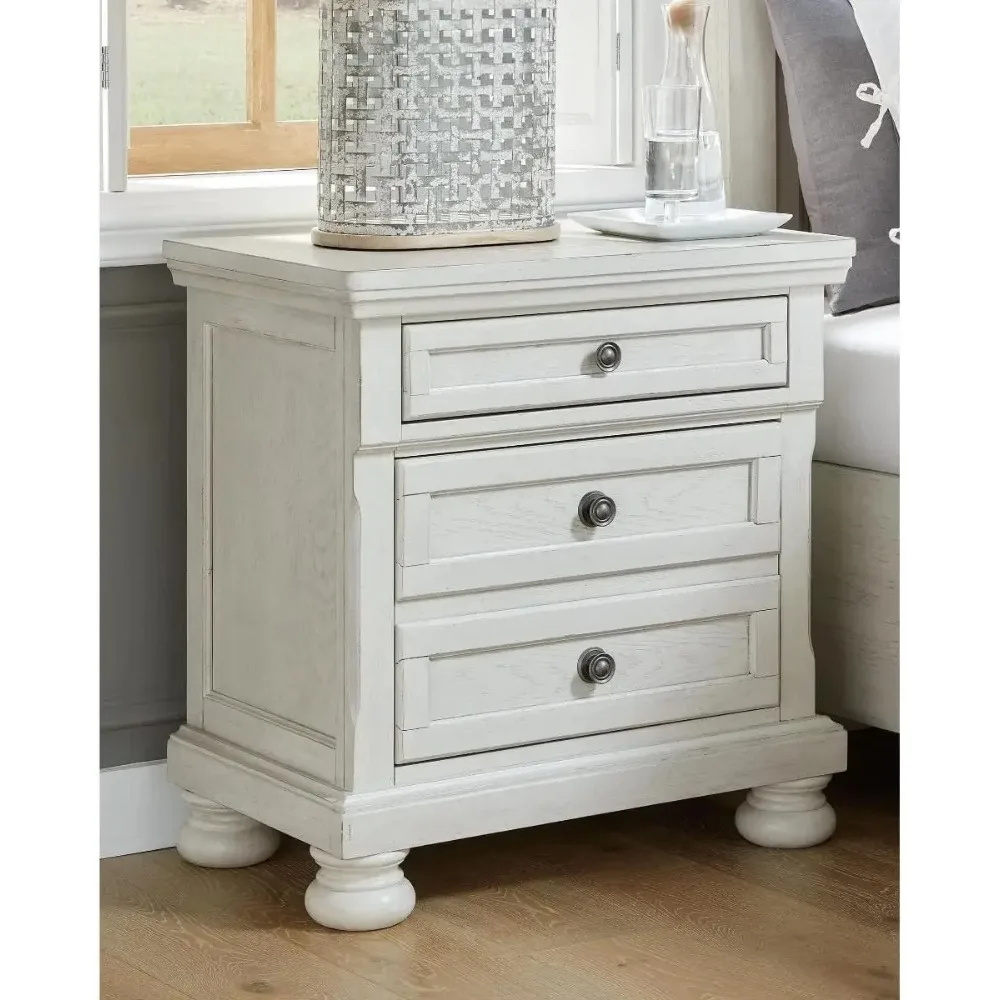 Robbinsdale Traditional 2 Drawer Night Stand White Composed of solid and engineered wood, oak finish and cast resin