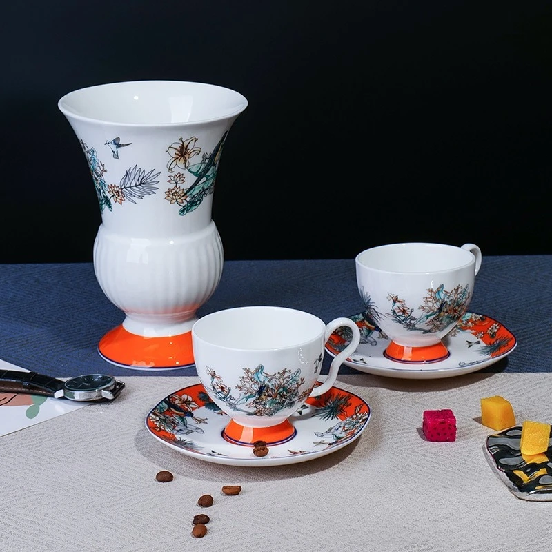 Jungle Series Parrot Coffee Cup And Plate Set Ceramic Mugs Ceramic Vases Couple Gifts