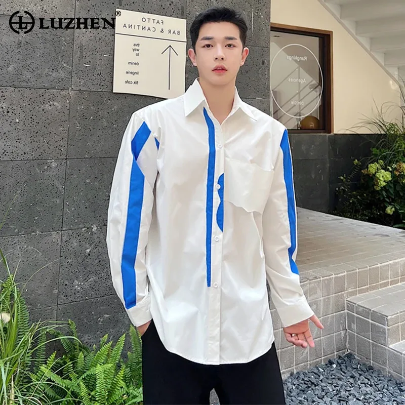 LUZHEN 2024 Color Contrast Design Shirts Men\'s Stylish Elegant Personality Long Sleeved Tops Korean Reviews Many Clothes LZ3352