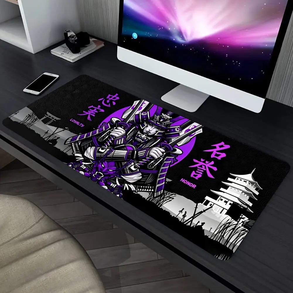 Japanese Samurai Warrior Extended Gaming Mouse Pad Non‑Slip Desk Surface Bushido Ink Oriental Art Print For Gaming Enthusiasts