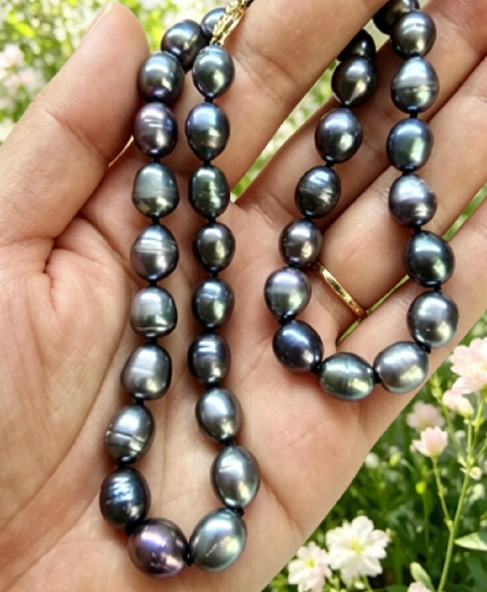 

Натуральное жемчужное ожерелье из таитянского барочного жемчуга в форме капли, класса ААА, 8-10 мм, 18 дюймов/14-каратное золото