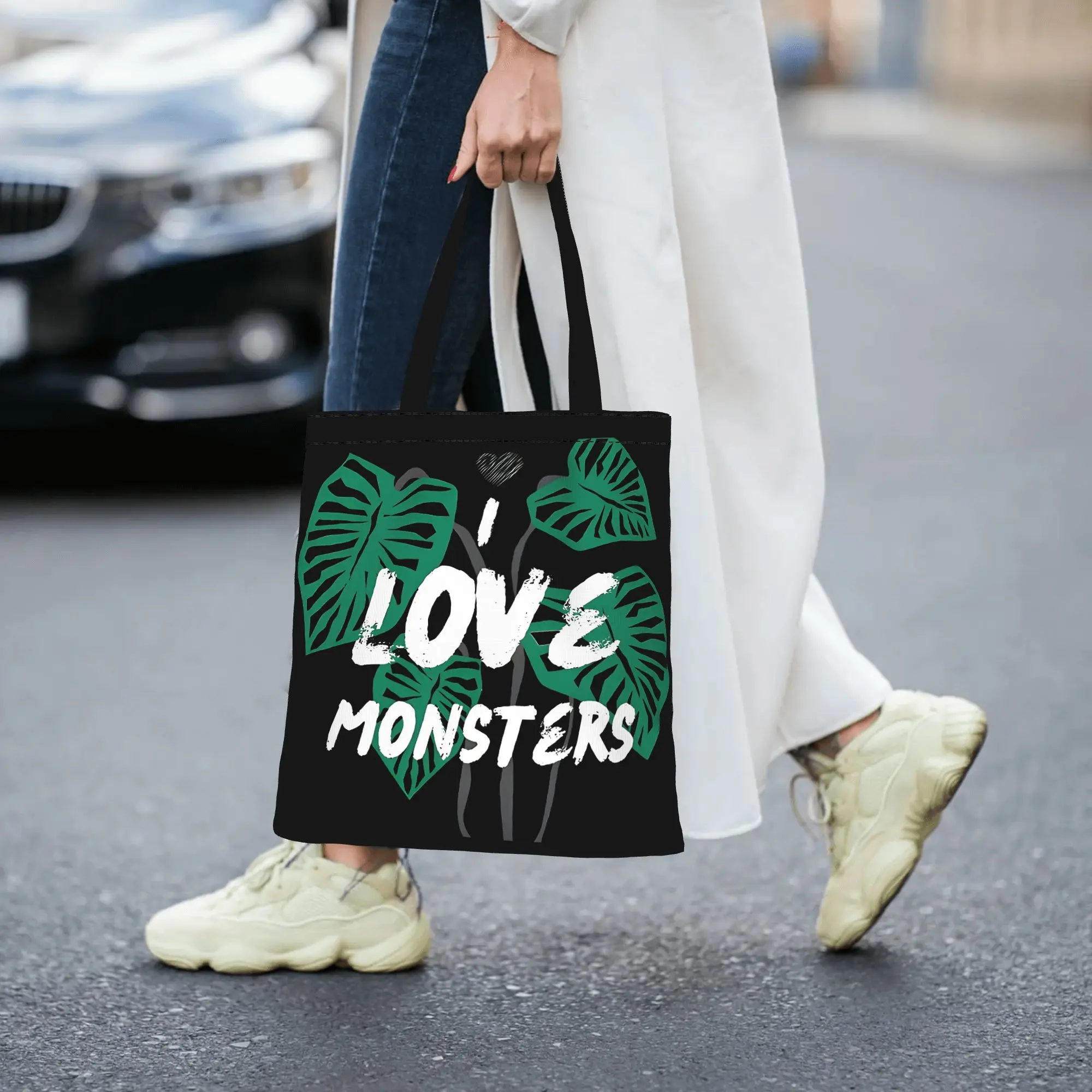 Reusable Trendy I Love Monsters Shopping Bag Women Tote Bag Portable  Shopper Bags