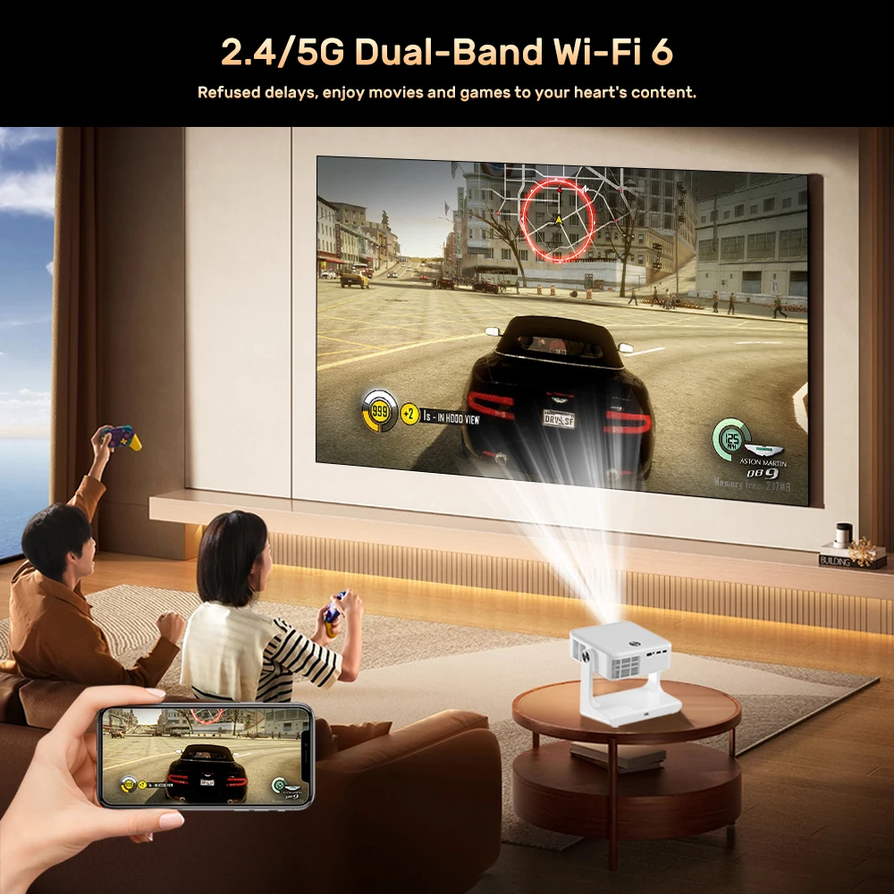 โปรเจคเตอร์ Everycom D1W 4K 1080P โฮมเธียเตอร์ 600ANSI มินิพกพา LED วิดีโอ บีมเมอร์ โฟกัสอัตโนมัติ Keystone ปิดผนึกอย่างสมบูรณ์