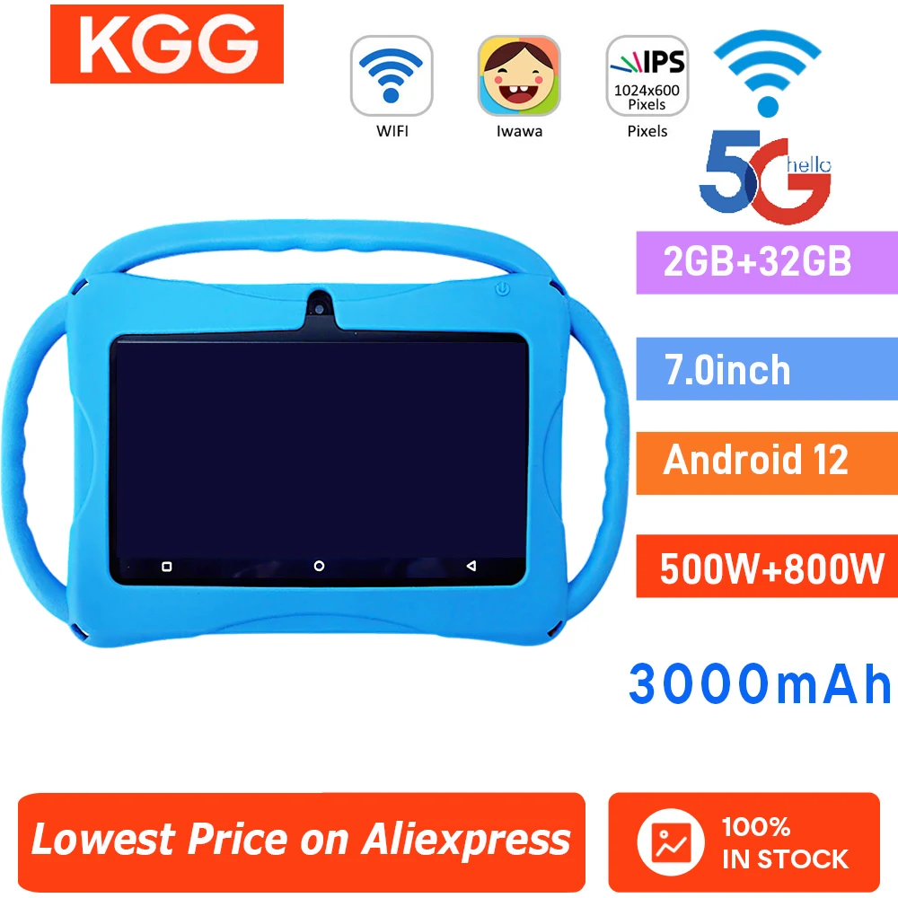 32GB Kids Tablet 7inch Android Tablet Toddler with Case 5G WiFi Bluetooth Dual Camera  Educational Learning Toys Children Gifts