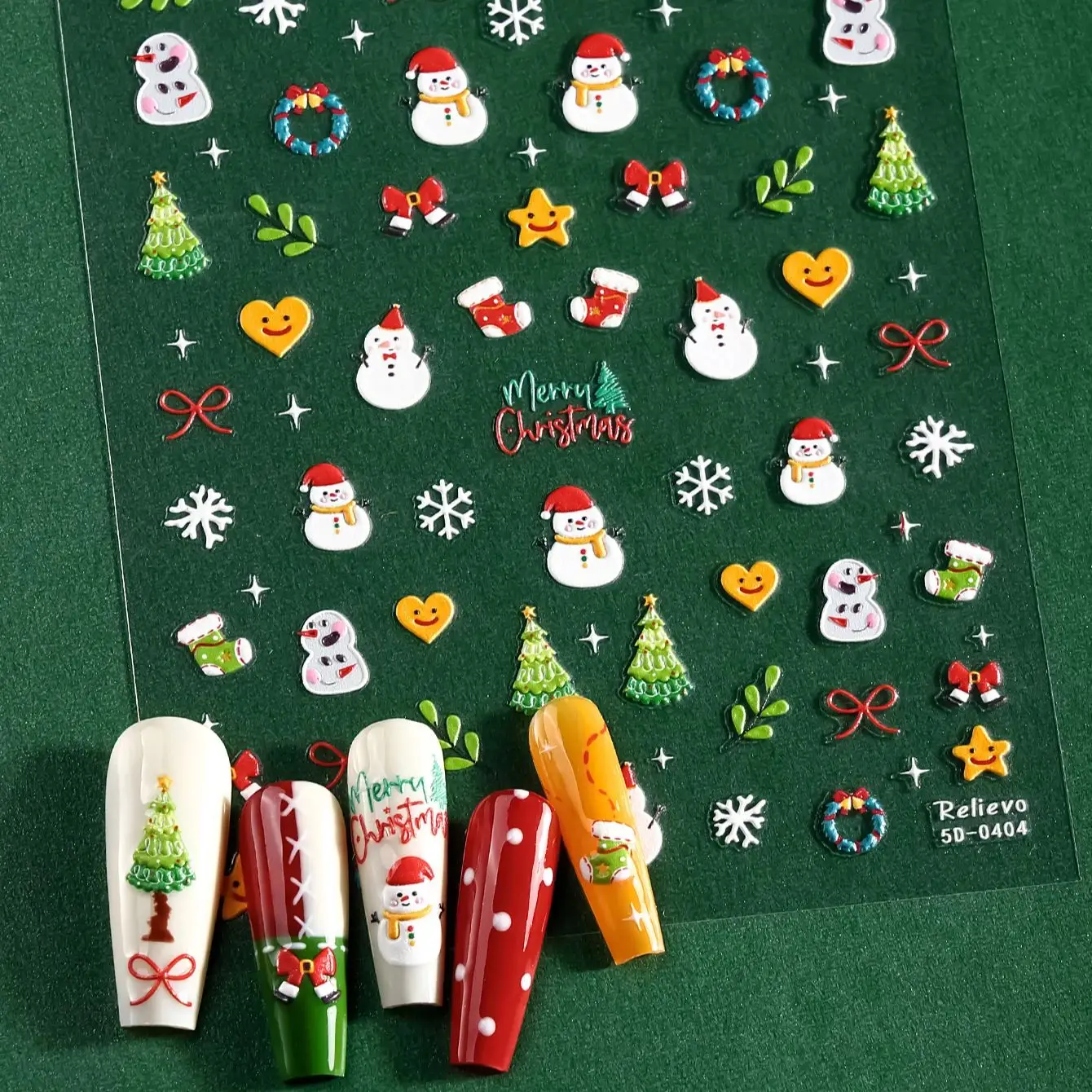 

5D Christmas Nail Art Sticker Cartoon Snowman Snowflake Bear Self-Adhesive Decals Sliders for Nails DIY Manicure Decoration