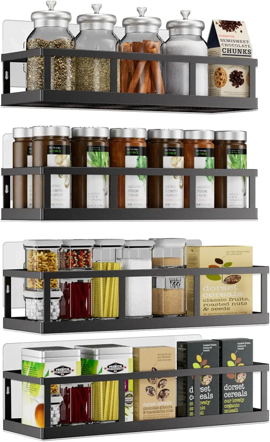 

Spice Rack Wall Mounted, 4 Pack Pantry Door Organizer & Hanging Storage Baskets Organizer Wall Mount, Large Capacity Met