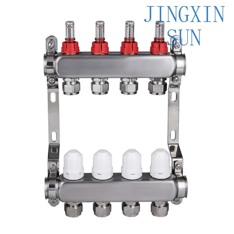 3-Ring Floor Heating Stainless Steel Manifold Kit with Air Conditioning Radiant Thermostat Pressure Gauge Flow