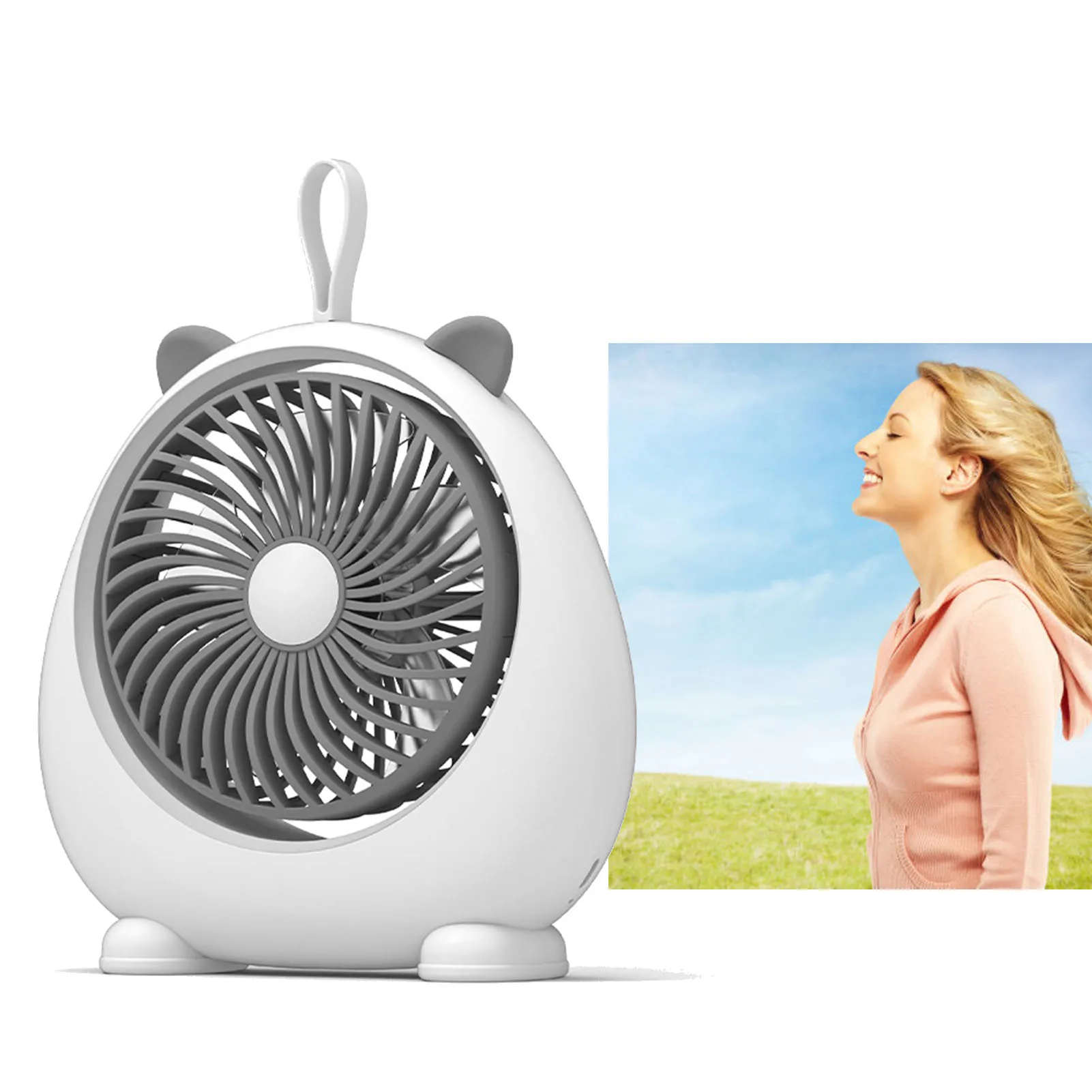Cat Ear Desk Fan for Student Two Levels Adjustable Large Air Volume Silent Portable Table Fan for Outdoor