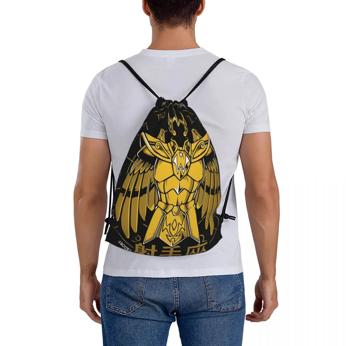 

Knights Of The Zodiac Sagittarius Cloth Milo Gold Saint Seiya Backpacks Casual Drawstring Bags Sports Bag