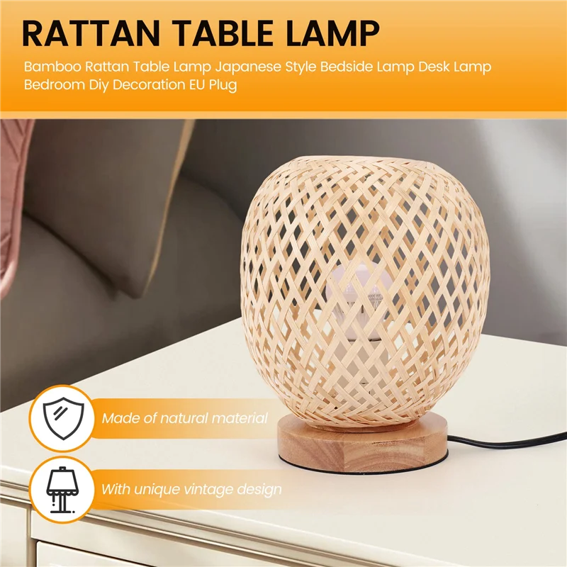 

T19C Bamboo Rattan Table Lamp Japanese Style Bedside Lamp Desk Lamp Bedroom Diy Decoration