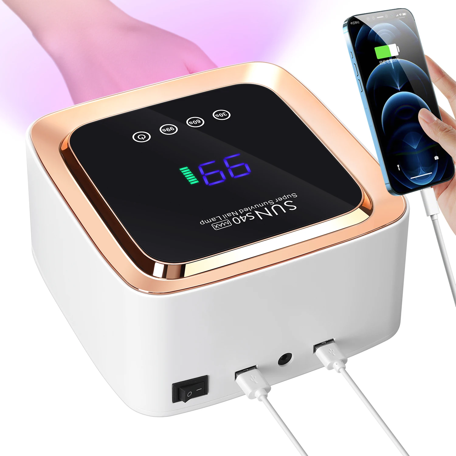 コードレス UV/LED ネイルランプ (57 ビーズ) – 3 タイマー設定、取り外し可能なベース、2000mAh 充電式バッテリー