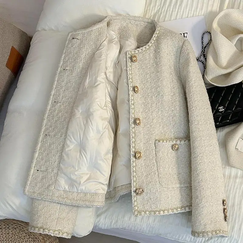 Down Jackets Women Korean  Coat Women Fashion O Neck Elegant Casual Female All Match Outwear Tops