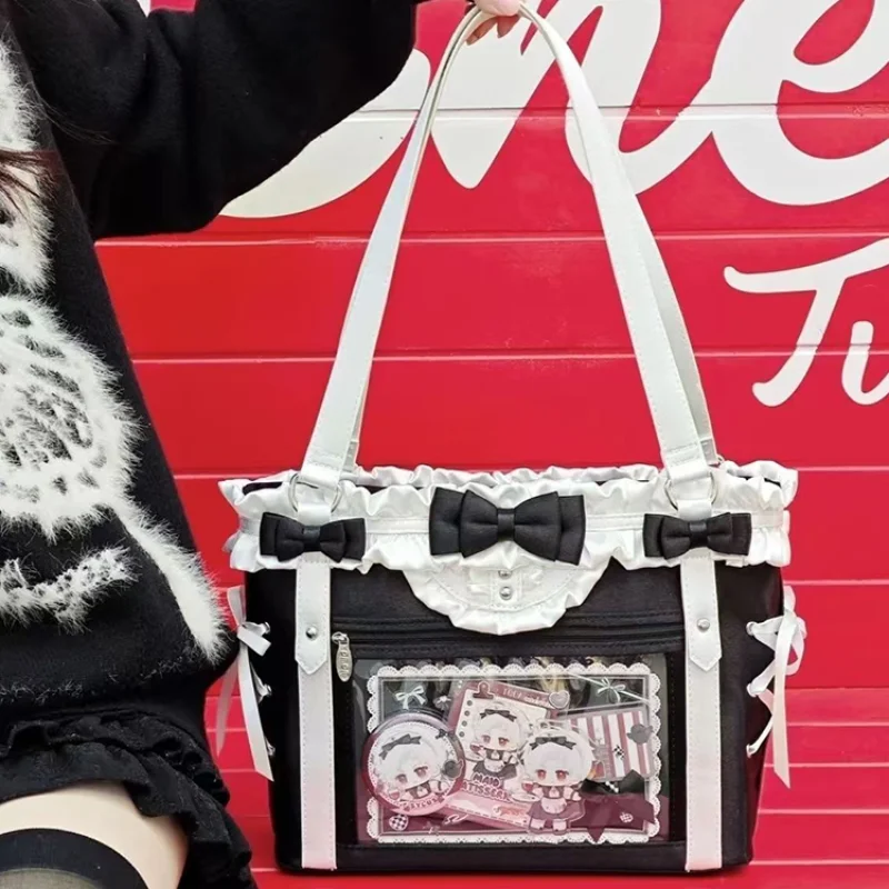 

Y2k Bow Tote Bag New Korean Style Fashion Design Ita-bag Sweet Preppy Shoulder Bag Large Capacity Ribbon Women's Accent Handbag