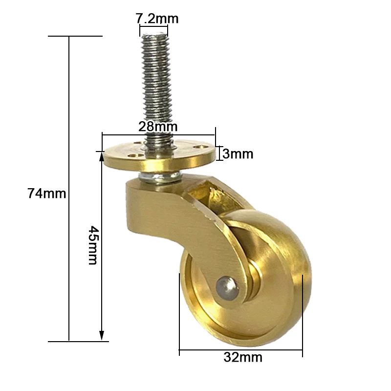 4PCS 1.25'' Solid Brass Casters Wheels Table Chair Sofa Couch Bar Piano Universal Furniture Rollers 360° Swivel Castors Pulleys