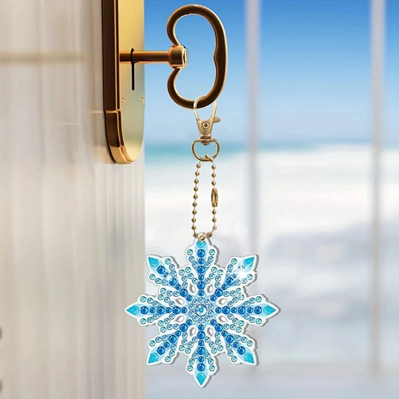 Top-12PCS DIY Diamond Painting Snowflake Keychain Bookmark Material Kit Diamond Mosaic Crafts Kits Handmade Pendant