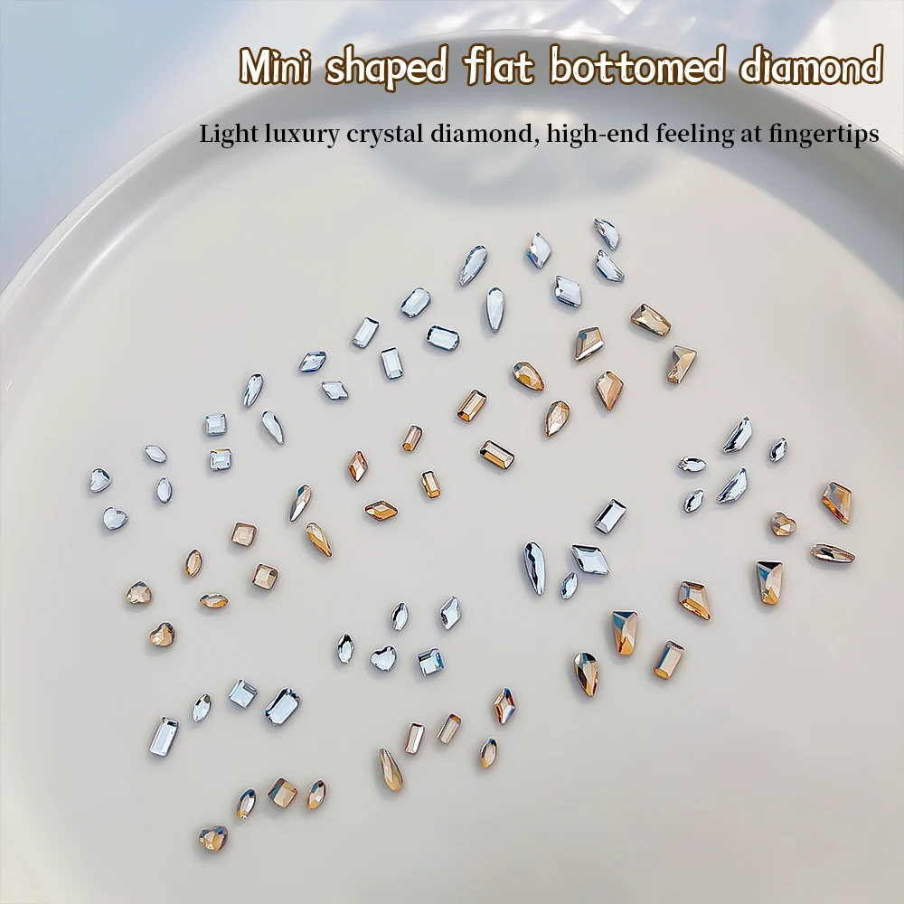 50/100PCS High Quality Flatback Nail Glass Crystal Irregular Nail Rhinestones Set Sparkle Diamond-Effect Rhinestone Chip Mix