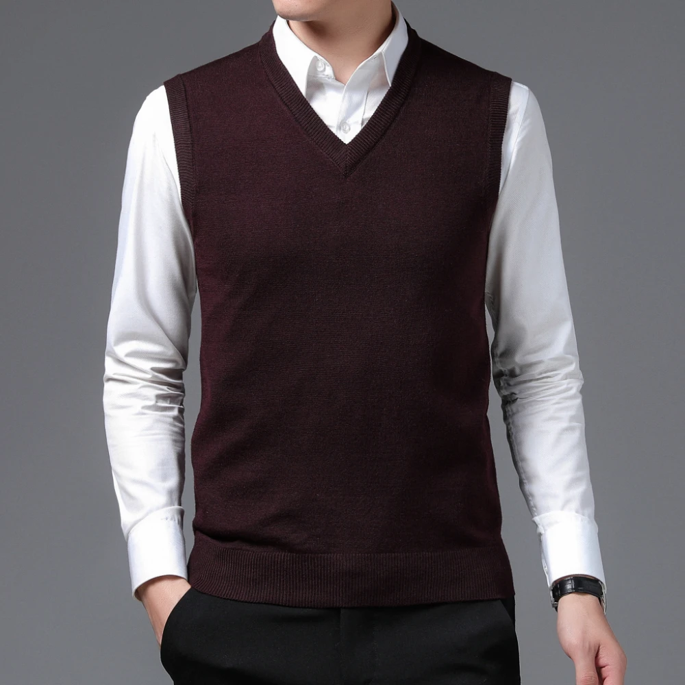 COODRONY Brand Mens Knitted Wool Vests Classic Pure Color Sleeveless Sweater Vest A&W Warm V-neck Business Casual Menswear 5094