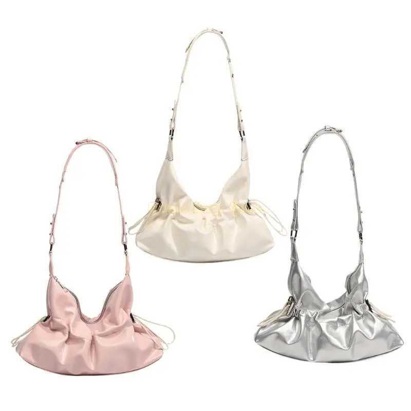 

X90D Women's Shoulder Bag Retro PU Leather Underarm Purse Ruched Evening Bags Handbag