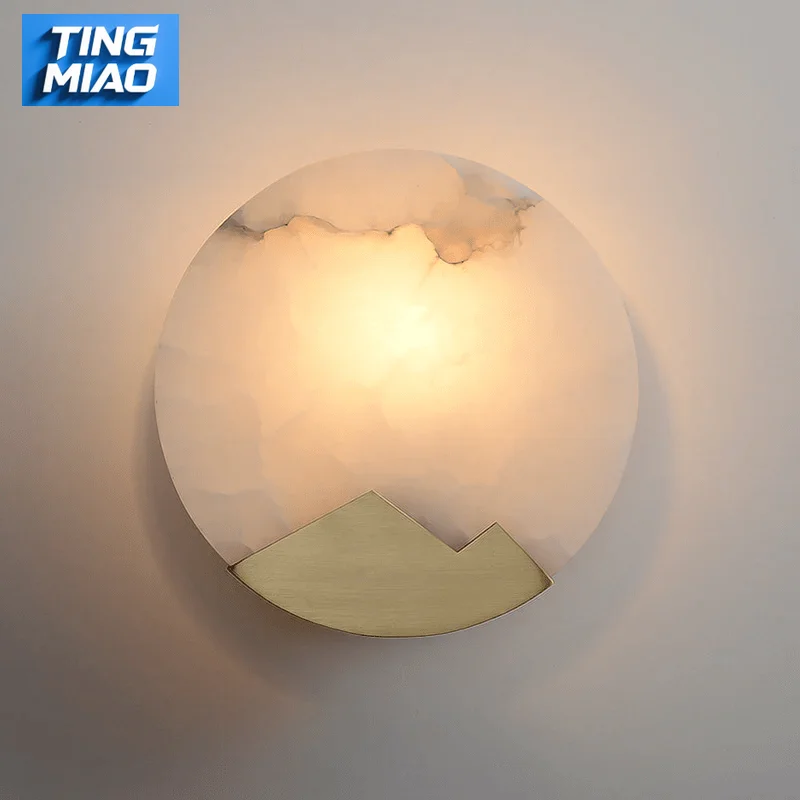 

Marble Round LED Wall Lamp Nordic Living Room Brass Wall Light Fixture Bedroom Bedside Lamp Aisle Stair Wall Sconce