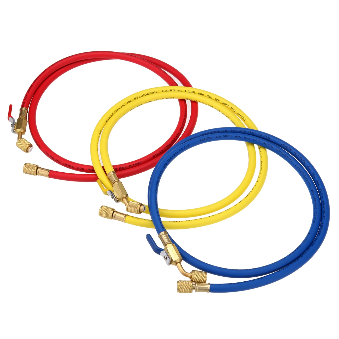 

3PCS Refrigerant Charging Hoses 60" Refrigerant Charging Hose 800 PSI 1/4" SAE Thread A/C HVAC Refrigerant Tool