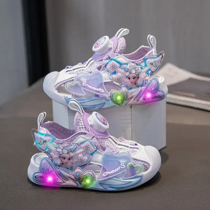 

Disney Girls Baotou Sandals Summer children's sneakers led light elsa Princess shoes soft soled shoes for small girls