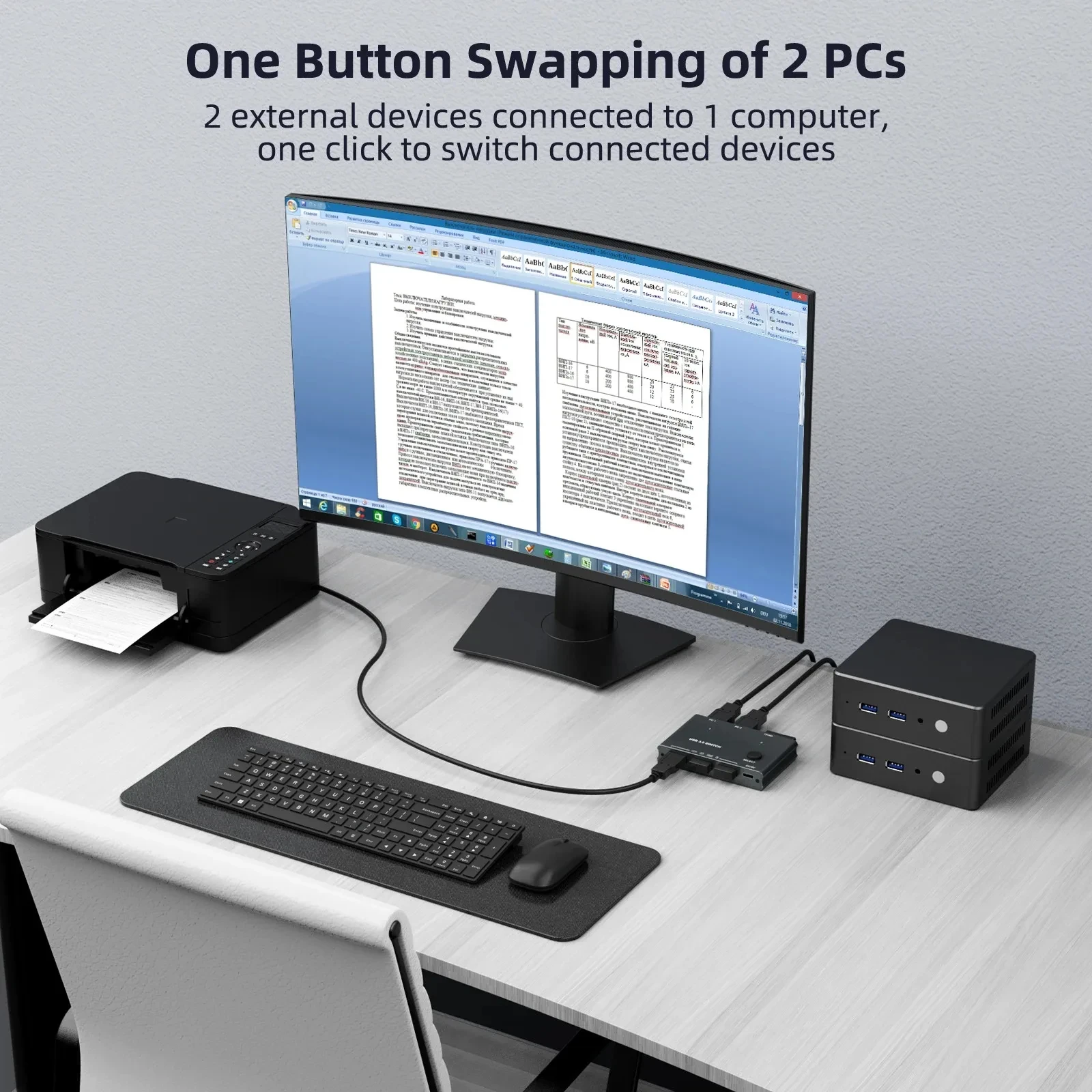 USB KVM Switch Adapter USB 3.0 Switcher 2 Input 3 Output USB Splitter Controller Hub for Laptop Computer Printer Keyboard