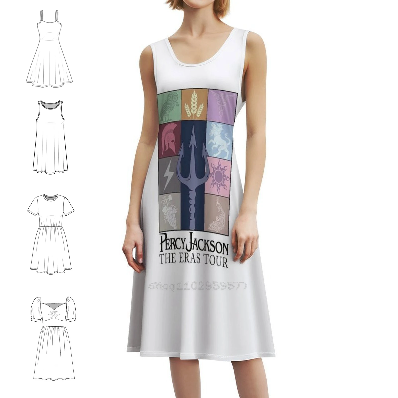 

Percy Jackson Camp Half Blood And The Eras Tour-Front Women's Elegant Party Dress A-Line Dress With Short/Long/Sleeveless