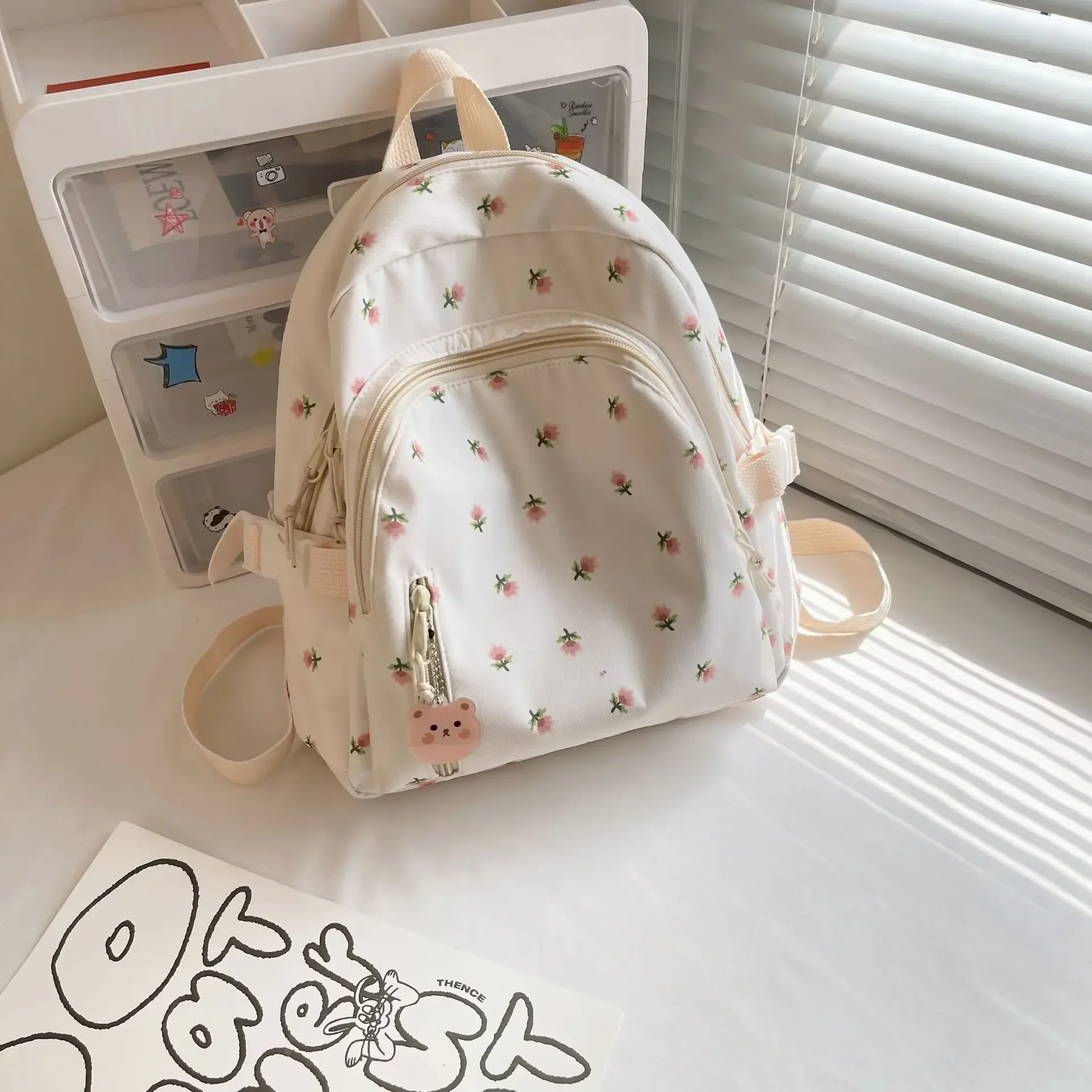 Japanese Style Mini Backpack With Fresh Floral Print Students Backpack Simple Schoolbags For Girls Lightweight Nylon Travel Bag