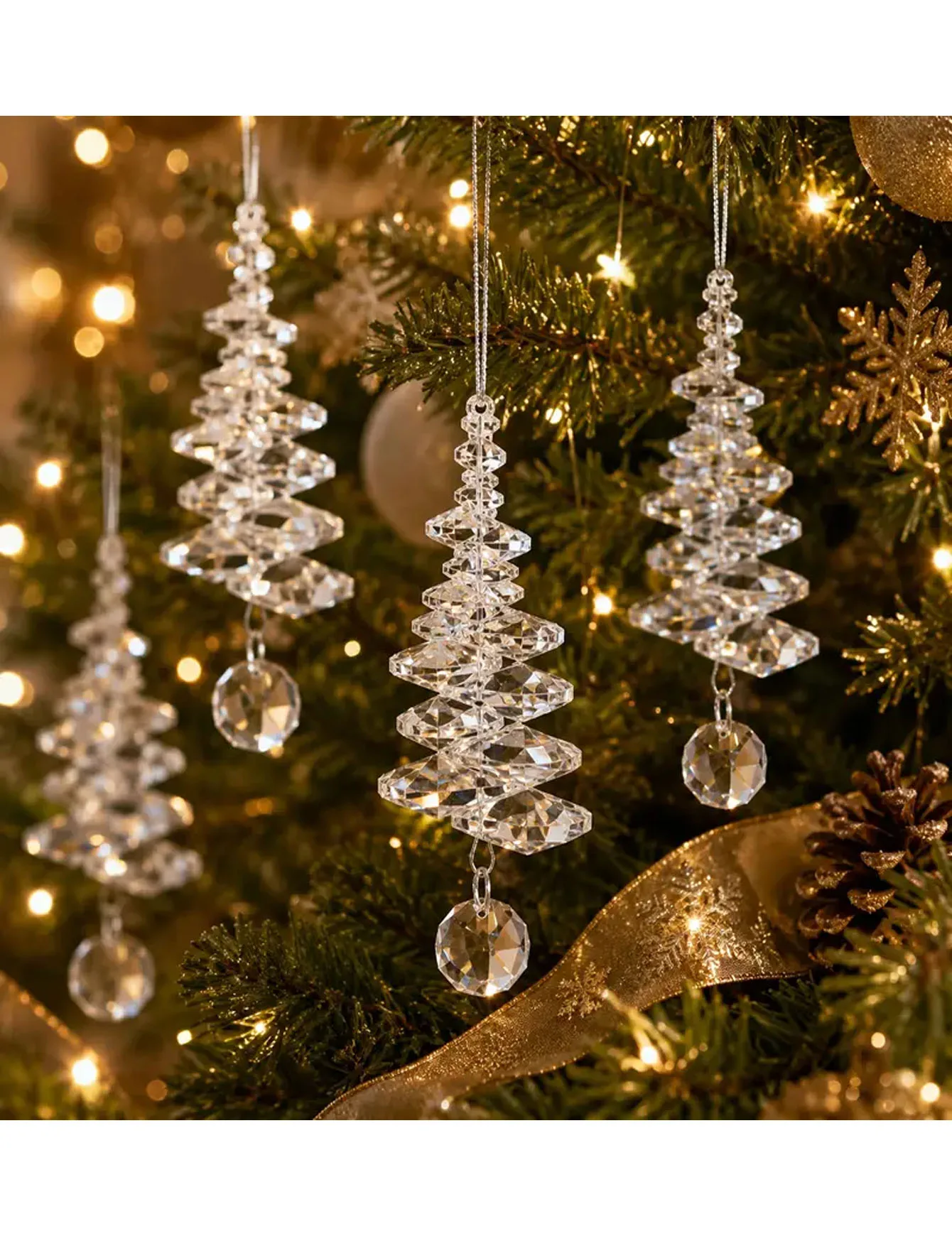 4 Stück Weihnachtsbaum-Kristallanhänger, Kristalldekoration, geeignet für Weihnachtsdekorationen, Weihnachts- und Winterpartyartikel für zu Hause.