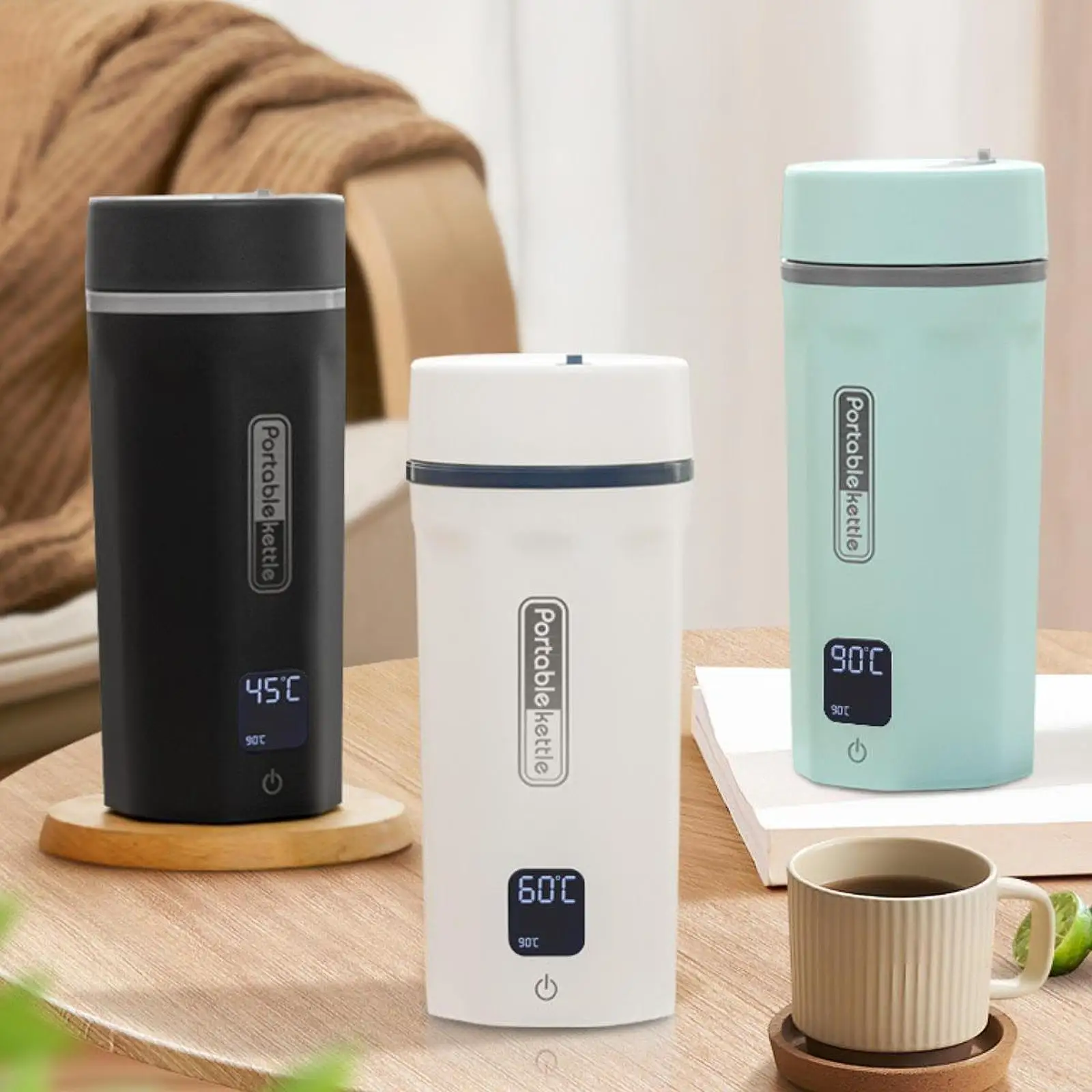 

Портативный электрический чайник с подогревом, небольшой бойлер для горячей воды, 6 регулируемых температур, 550 мл, мини-чайник для кофе, чая для путешествий, дома, на открытом воздухе