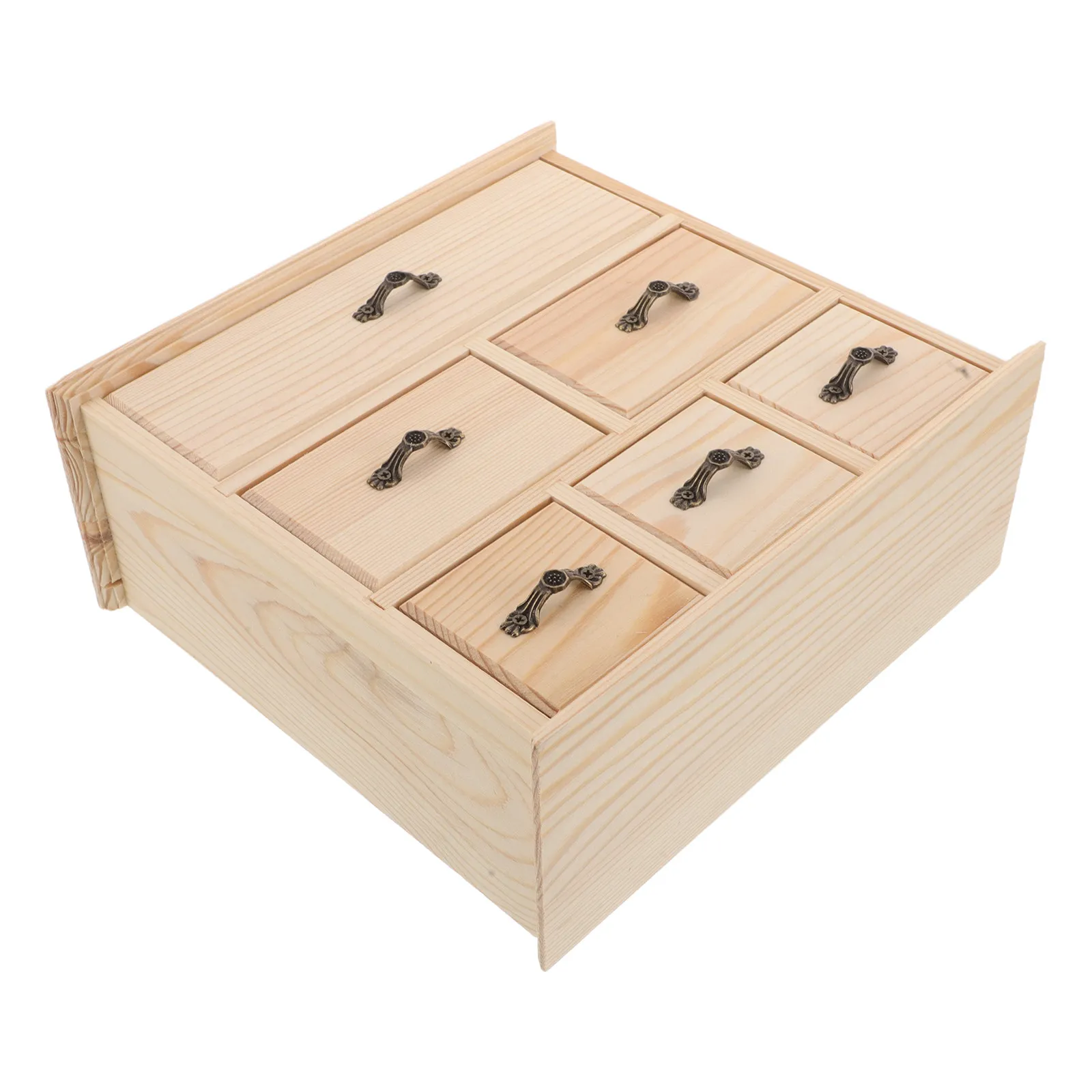Wooden Desktop Storage Organizer 6 Drawers Natural Solid Wood Mini Desk Organizer Office Stationery Makeup File Supplies Storage