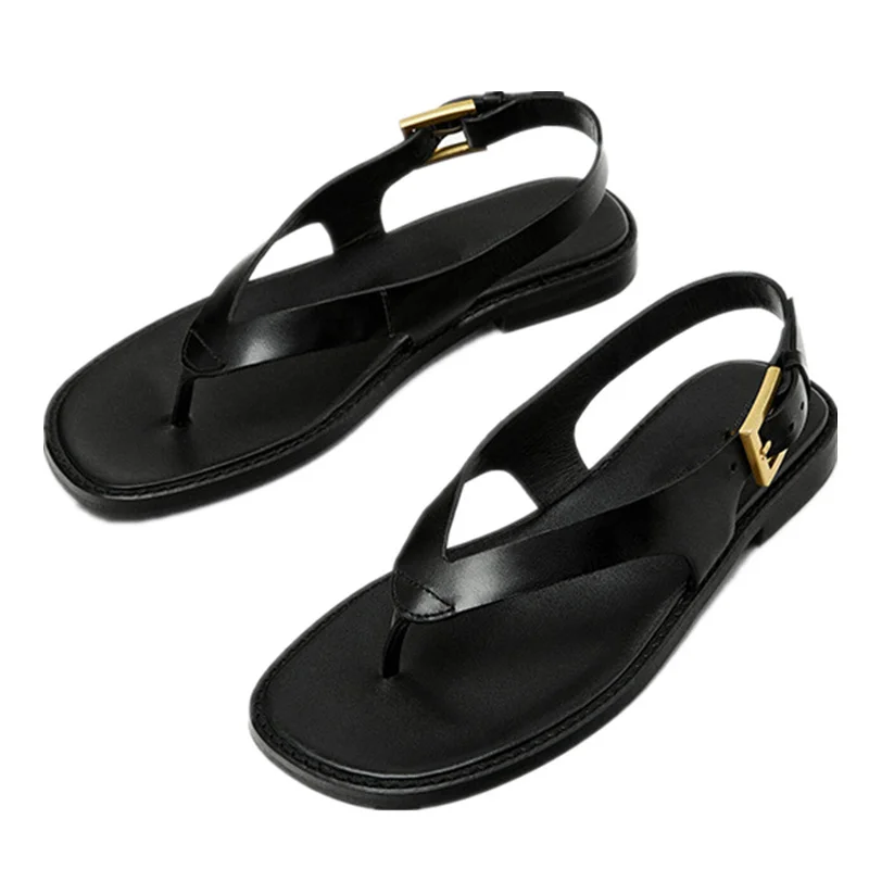 

Jenny&Dave French Elegant Summer Outdoor Sandals Women Minimalist Genuine Leather Flat Shoes Flip-flop Sandals For Women