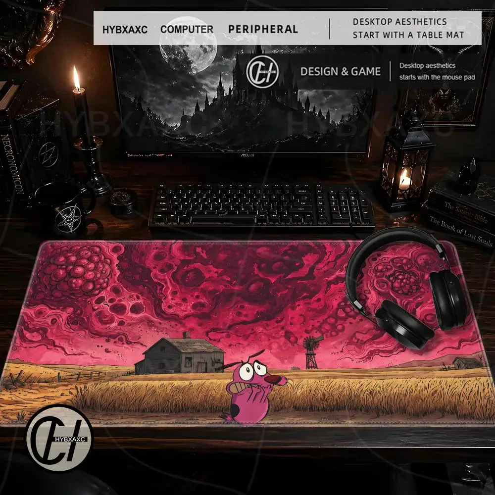 Starry Night Gaming Desk Mat Van Gogh Gaming Keyboard Mat Horror Cartoon Table Mat Cute C-Courage the C-Cowardly D-Dog Mouse Pad