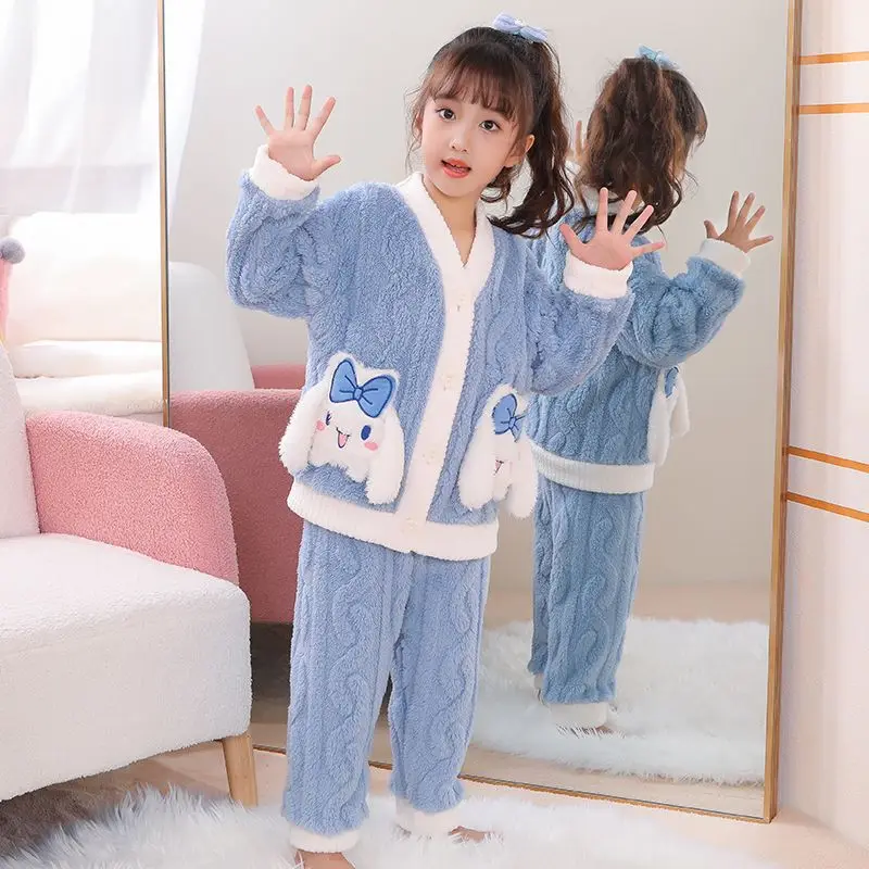 Sanrio Cinnamoroll Heat Pajamas for Children Home Clothing Stitch Girl Child Girl Kids Winter & Robe Sleepwear Children's Mother