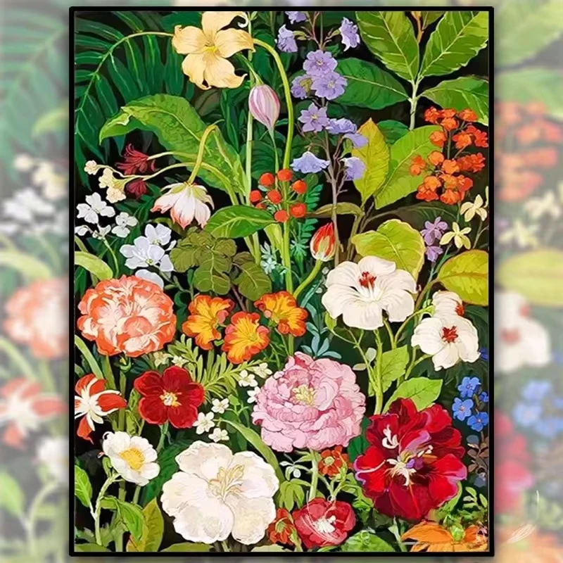 Nummern-Ölgemälde Blumen-Landschaftsthema-Set, ungerahmte Leinwandmalerei nach Zahlen, DIY handgemachtes Kunstwerk für die Wanddekoration im Haus