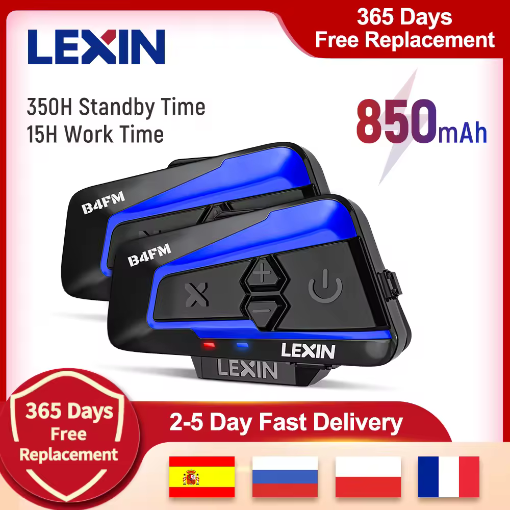 Interfono Bluetooth per Casco Moto Lexin, Comunicazione Wireless BT per 4 Motociclisti, 1600M, Intercomunicatore Moto B4FM