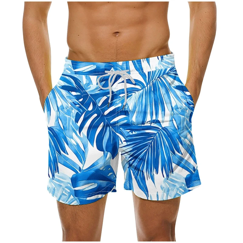 

Гавайские растения, графические пляжные шорты для мужчин, шорты с 3D принтом тропических листьев, быстросохнущие купальники, свободные плавки