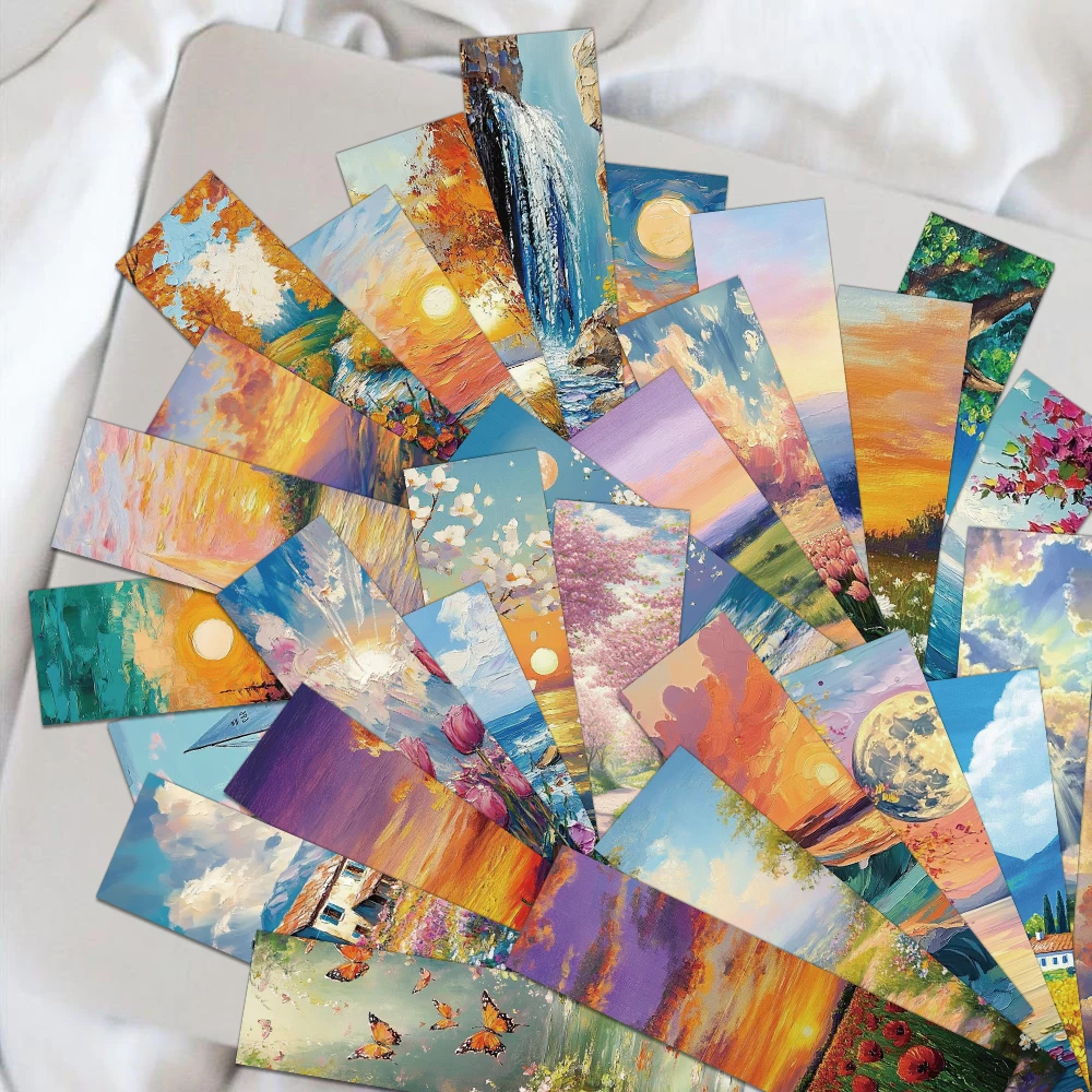 30PCS Creative Romantic Oil Painting Bookmark Decoration Student Books Page Labeling Gifts Personalized Decoration Bookmarks