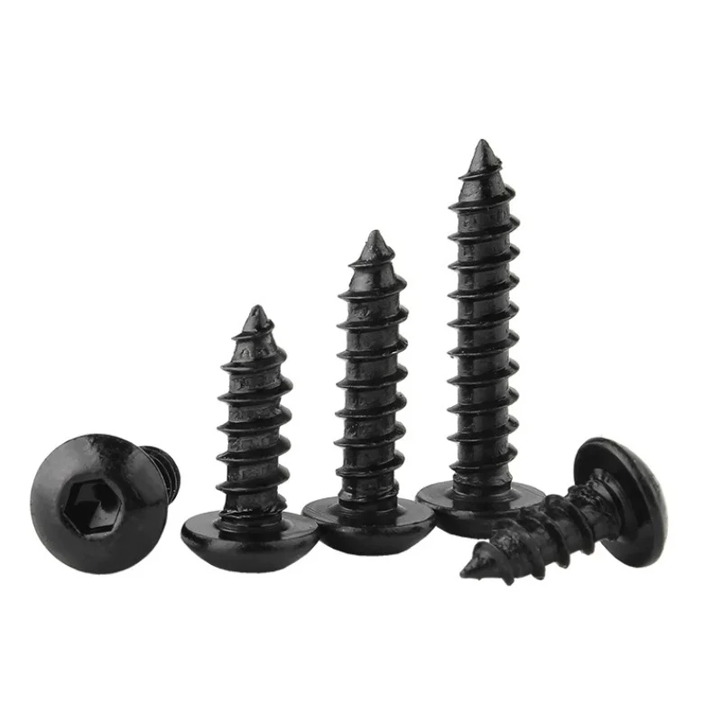 Black M2 ~ M4 304 Stainless Steel Round Allen Hex Hexagon Socket Self Tapping Screw Bolt