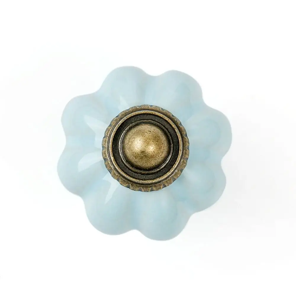 Simple Single Hole Ceramic Pumpkin Handle European Style Round Cabinet Knob Vintage Drawer Knobs Bookcase