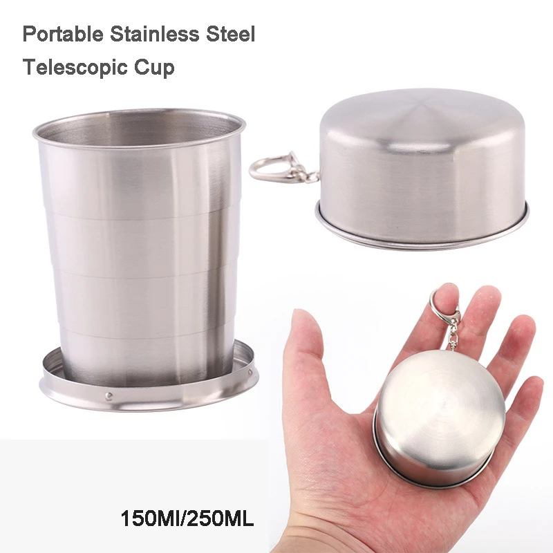 

Portable Stainless Steel Telescopic Cup Small Wine Mug For Travel Compression Metal Cup Keychain Outdoor Folding Water Cup