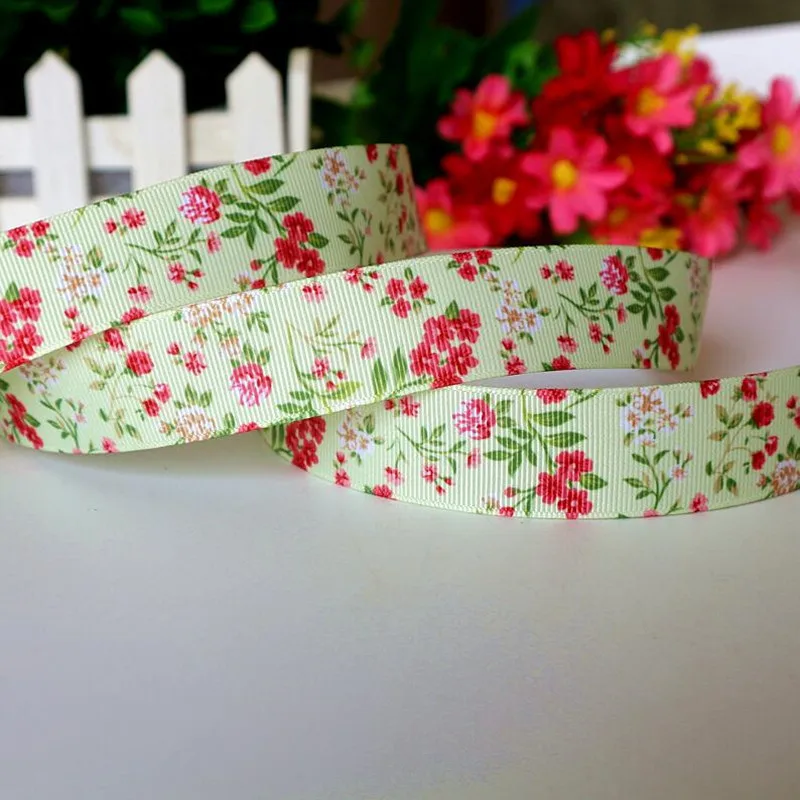 5Yards/Lot 9MM/16MM/25MM Flowers Printed Grosgrain Ribbons DIY Hairbow Ribbon Tape Band DIY Craft Supplies