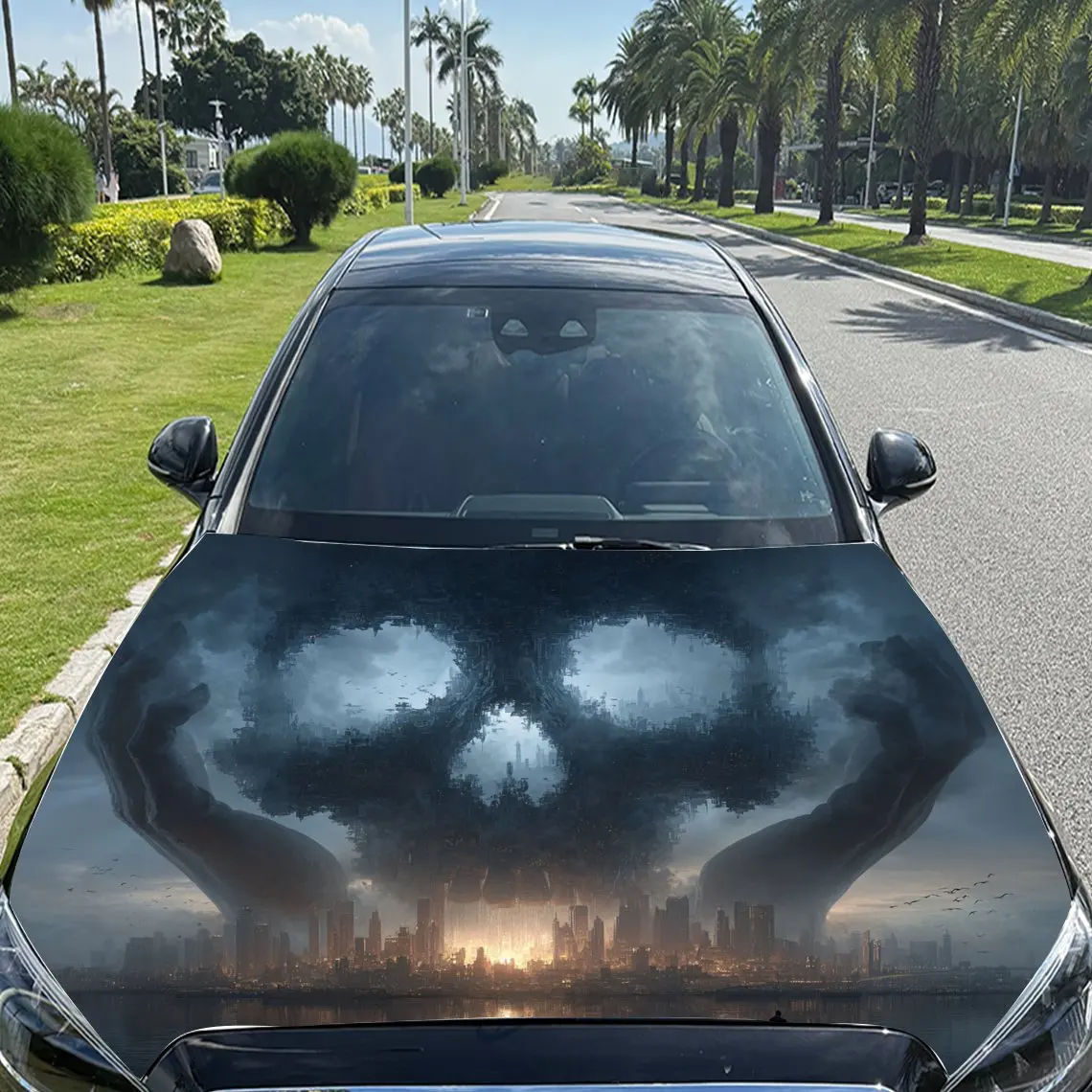 

Skull Smoke Hand Car Hood Sticker PVC Self Waterproof Stick, Striking Auto Exterior Accessories Decor Protect Gift for Car Lover