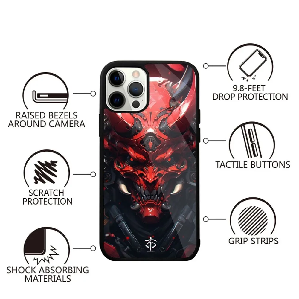 Samurai Oni Mask Phone Case Strong Magnetic For IPhone 15,14,13,Pro,Max,Plus,11,12,Mini For Magsafe Wireless Charging